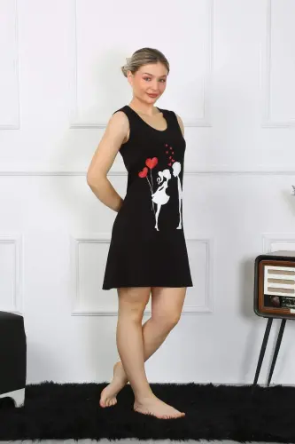 Women's Thick Strap Knit Above-the-knee Black Nightgown 11310 - BÜYÜKBEDENIZ (1)