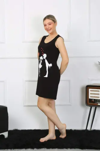 Women's Thick Strap Knit Above-the-knee Black Nightgown 11310 - 4