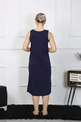 Women's Thick Strap Knit Long Navy Blue Nightgown 12001 - 3