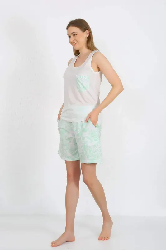 Women's Thick Strap Pocket Short Set White 3617 - BÜYÜKBEDENIZ