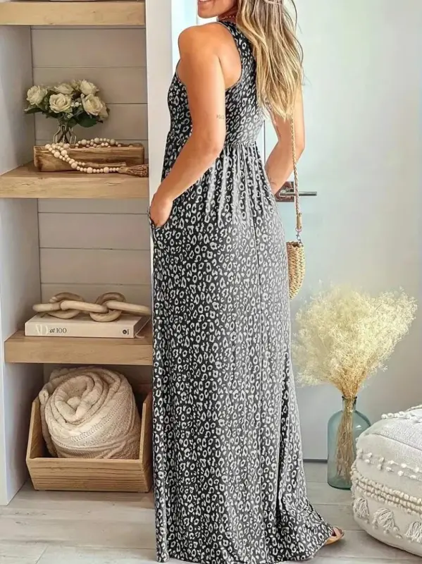 Women's Thick Strap Round Neck Pocketed Supima Maxi Dress - 2