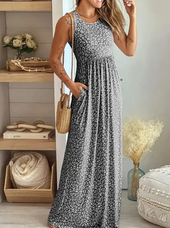 Women's Thick Strap Round Neck Pocketed Supima Maxi Dress - 3