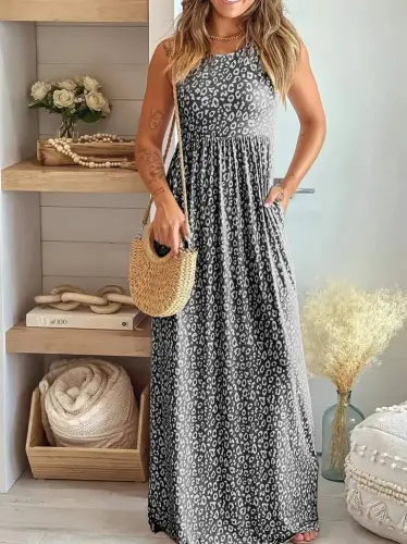 Women's Thick Strap Round Neck Pocketed Supima Maxi Dress - 4