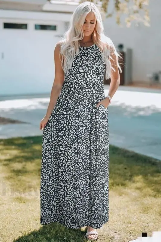 Women's Thick Strap Round Neck Pocketed Supima Maxi Dress - 6