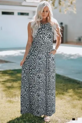 Women's Thick Strap Round Neck Pocketed Supima Maxi Dress - 6