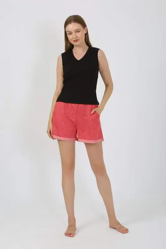 Women's Thick Strap Shorts Pajamas Set Black 3632 - 2