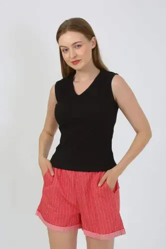 Women's Thick Strap Shorts Pajamas Set Black 3632 - 12