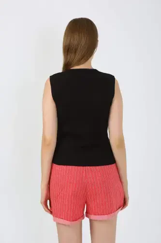 Women's Thick Strap Shorts Pajamas Set Black 3632 - 10