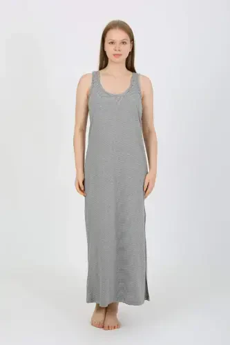 Women's Thick Strap Slit Long Gray Nightgown 90110 - BÜYÜKBEDENIZ (1)