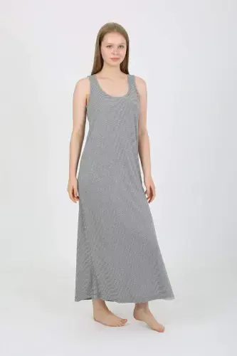 Women's Thick Strap Slit Long Gray Nightgown 90110 - 5