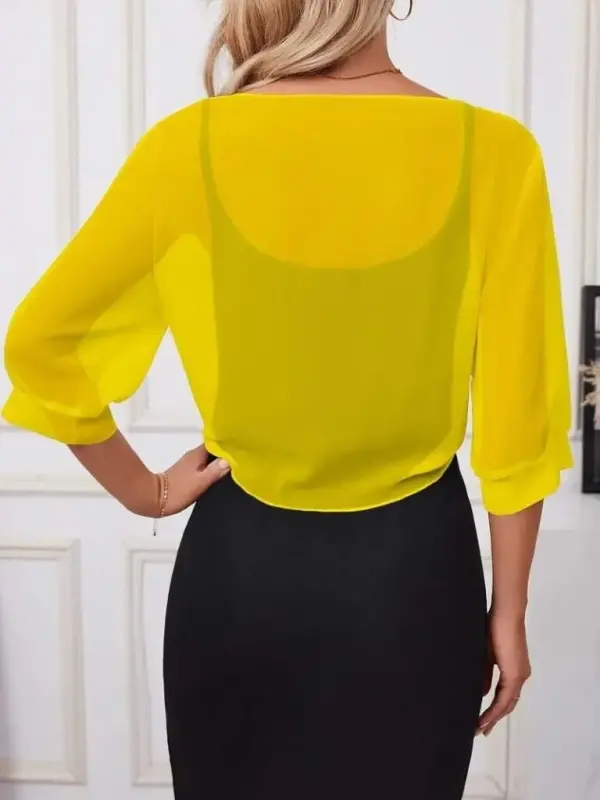 Women's Three Quarter Sleeve Tie Front Cropped Chiffon Bolero Jacket - 2
