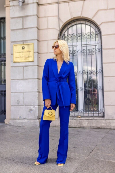 Women's Tie-Front Blazer Suit with Belt - 7