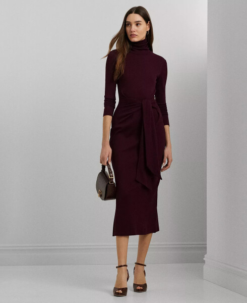 Women's Tie-Front Turtleneck Dress Pinot Noir - 1