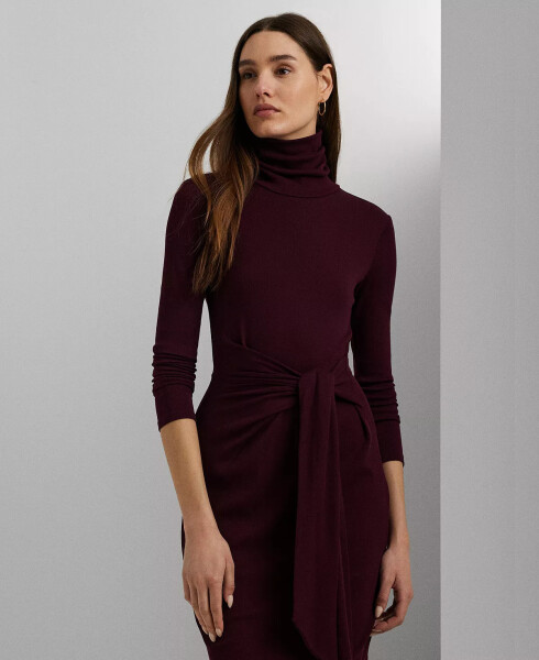 Women's Tie-Front Turtleneck Dress Pinot Noir - 3