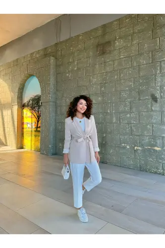 Women's Tie-Waist Blazer Jacket - Cream 