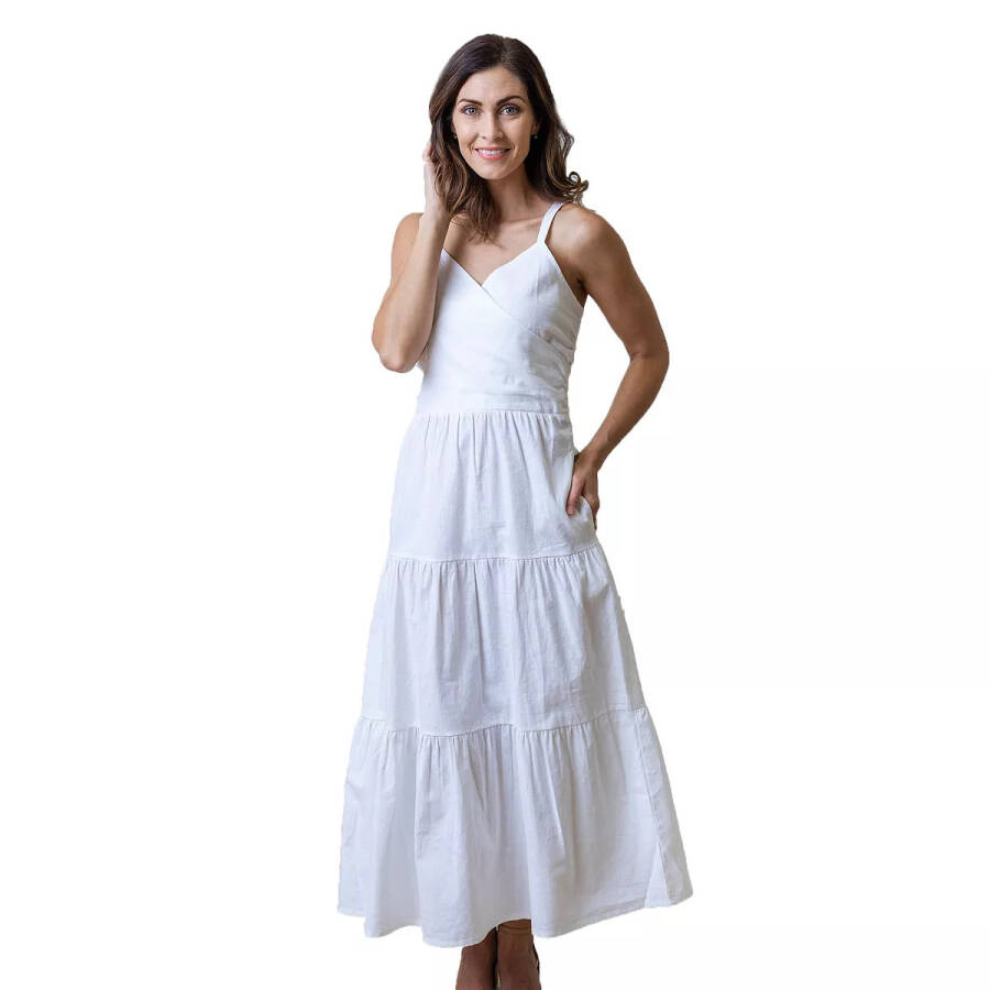 Women's Tiered Wrap Dress White - 1