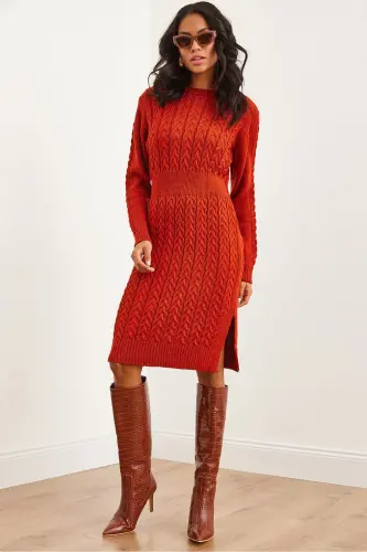 Women's Tile Belted Slit Braided Mini 