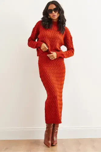 Women's Tile Braided Hair Knitwear Set TKM-19000315-Tile - 1