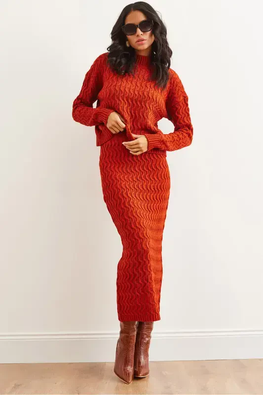 Women's Tile Braided Hair Knitwear Set TKM-19000315-Tile - 1