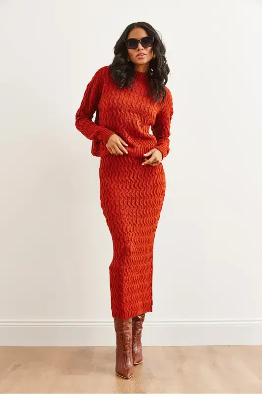 Women's Tile Braided Hair Knitwear Set TKM-19000315-Tile - 2