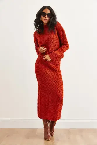 Women's Tile Braided Hair Knitwear Set TKM-19000315-Tile - 3