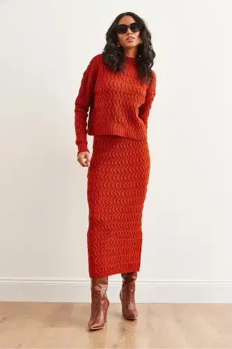 Women's Tile Braided Hair Knitwear Set TKM-19000315-Tile - 4