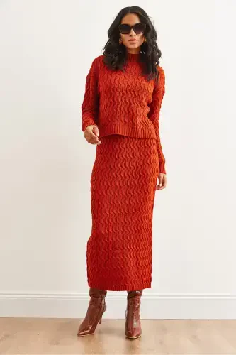 Women's Tile Braided Hair Knitwear Set TKM-19000315-Tile - 5