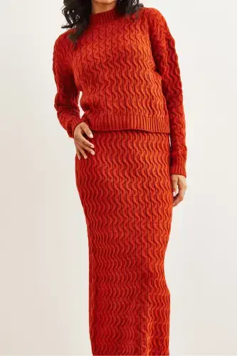 Women's Tile Braided Hair Knitwear Set TKM-19000315-Tile - 6