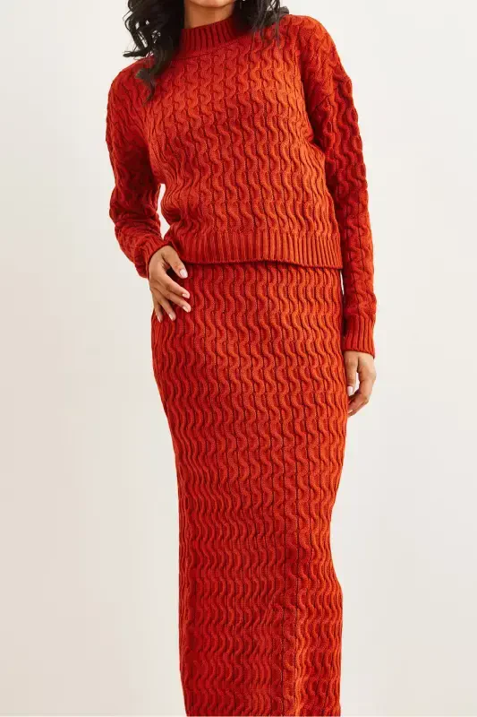 Women's Tile Braided Hair Knitwear Set TKM-19000315-Tile - 6