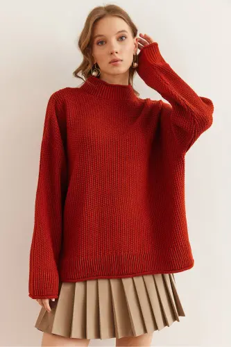 Women's Tile Collar Cuff Folded Honeycomb Knitwear Sweater KZK-19000825-Tile 