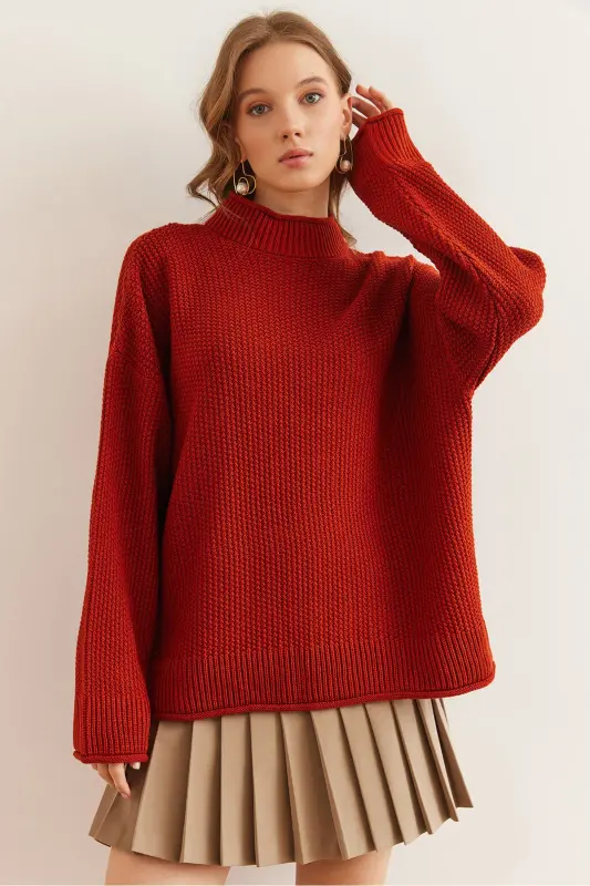 Women's Tile Collar Cuff Folded Honeycomb Knitwear Sweater KZK-19000825-Tile - 1