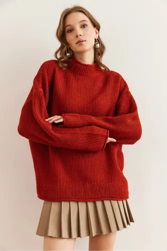 Women's Tile Collar Cuff Folded Honeycomb Knitwear Sweater KZK-19000825-Tile - 3