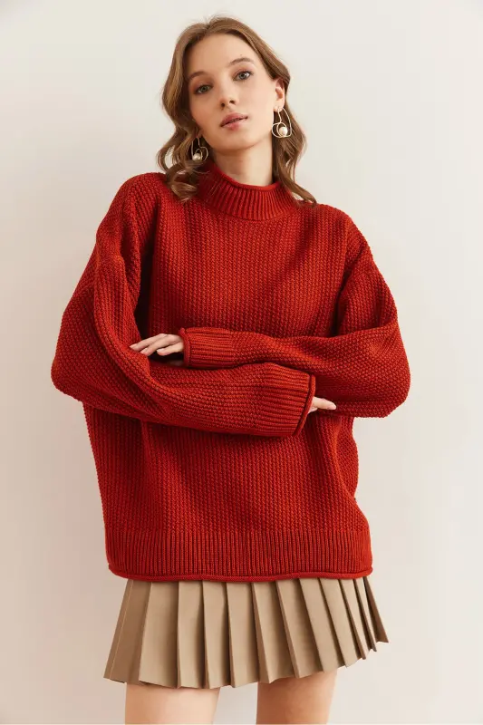 Women's Tile Collar Cuff Folded Honeycomb Knitwear Sweater KZK-19000825-Tile - 3