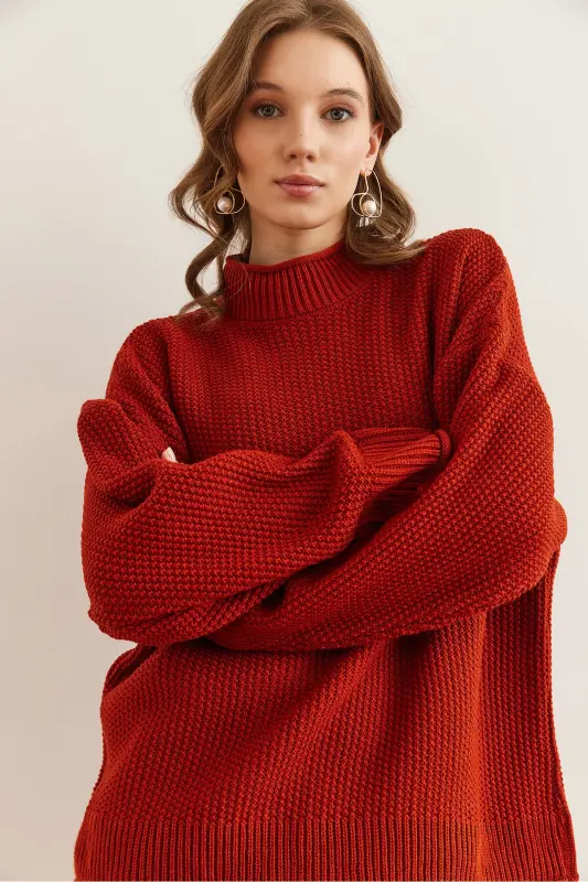 Women's Tile Collar Cuff Folded Honeycomb Knitwear Sweater KZK-19000825-Tile - 4