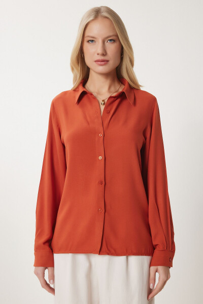 Women's Tile Comfortable Fit Viscose Shirt TO00153 - HAPPINESS İSTANBUL