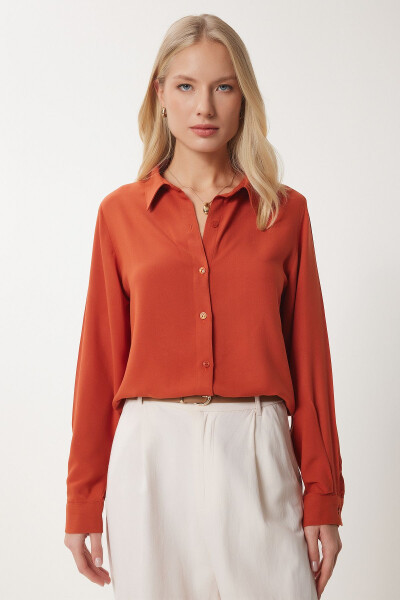 Women's Tile Comfortable Fit Viscose Shirt TO00153 - HAPPINESS İSTANBUL (1)