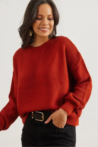 Women's Tile Crew Neck Links Knitwear Sweater KZK-19000870-Tile - 1