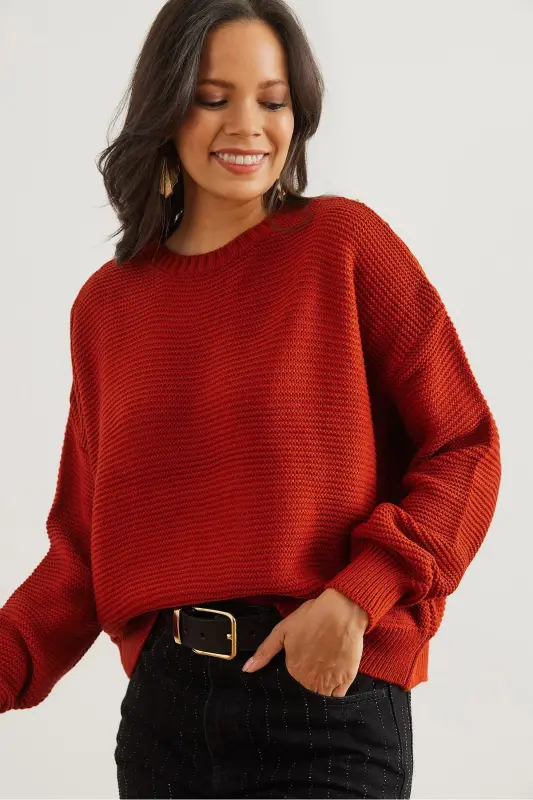 Women's Tile Crew Neck Links Knitwear Sweater KZK-19000870-Tile - 1