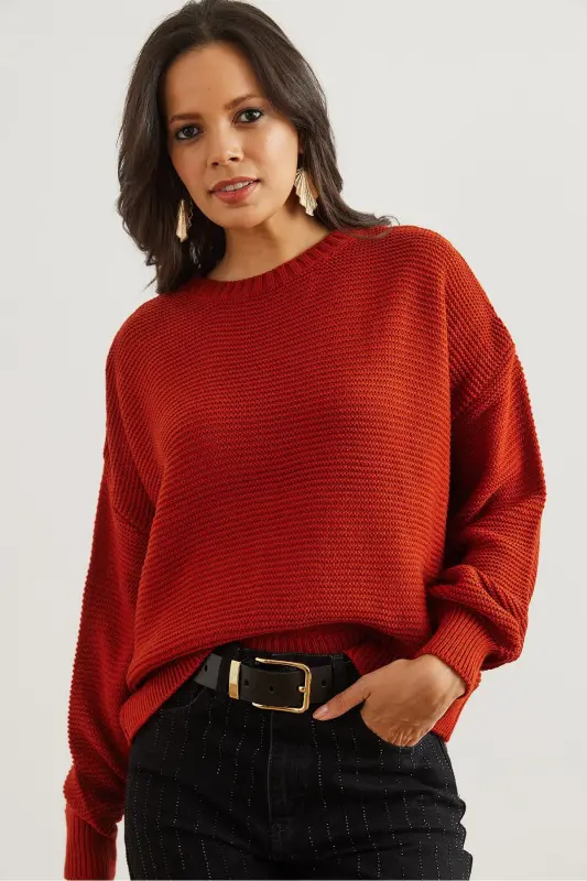 Women's Tile Crew Neck Links Knitwear Sweater KZK-19000870-Tile - 2