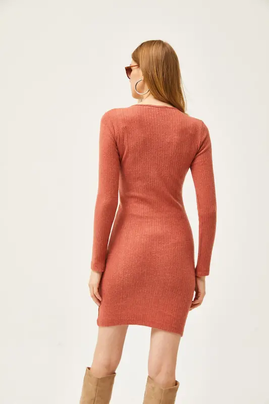 Women's Tile Dress with Smock Detail and Fleece Lining - Mini Dress ELB-19002041-Tile - 6