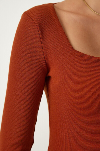 Women's Tile Pattern Crew Neck Ribbed Knit Blouse GT00052 - 3