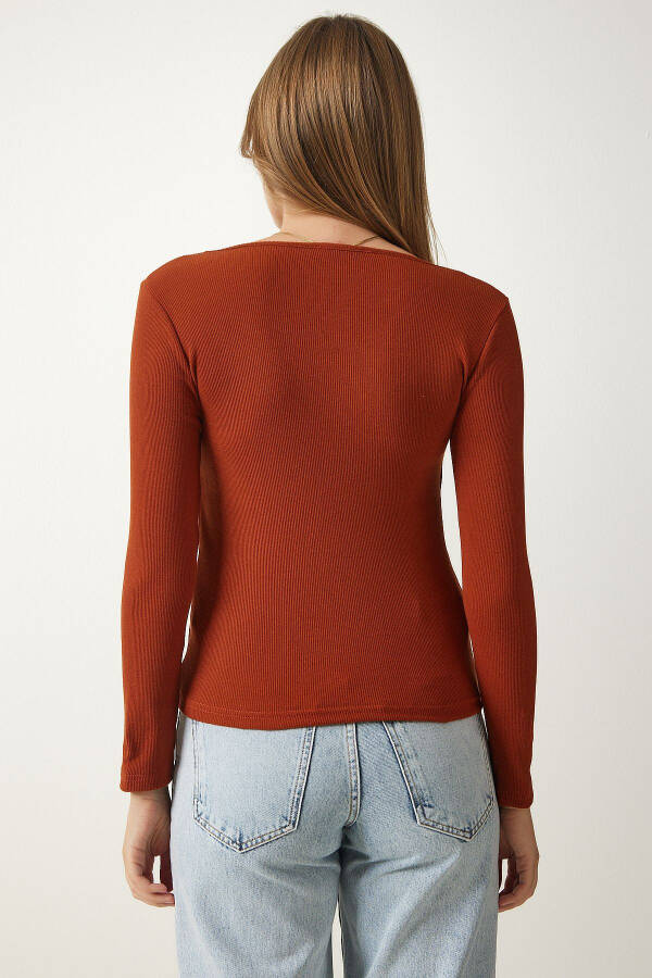 Women's Tile Pattern Crew Neck Ribbed Knit Blouse GT00052 - 4