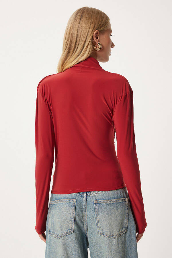 Women's Tile Pleated Detailed Stand Collar Sandy Blouse FF00135 - 5