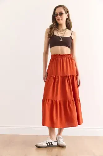 Women's Tile Tiered Midi Woven Skirt ETK - OLALOOK (1)