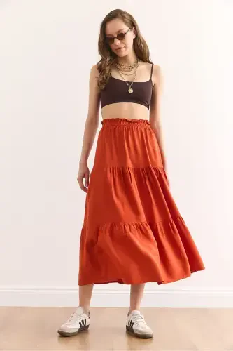 Women's Tile Tiered Midi Woven Skirt ETK - 3