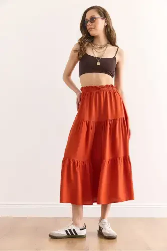 Women's Tile Tiered Midi Woven Skirt ETK - 4