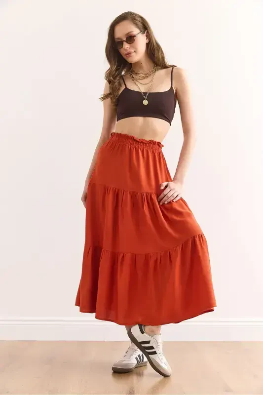 Women's Tile Tiered Midi Woven Skirt ETK - 5