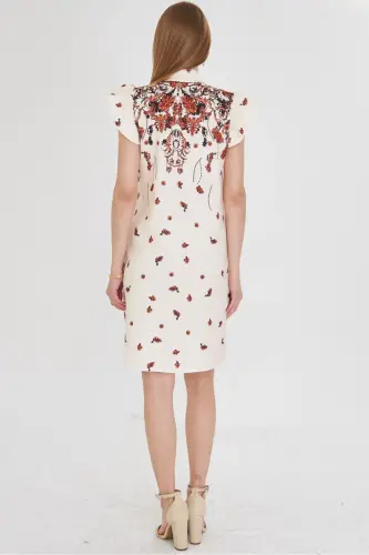 Women's Tile V Neck Ruffled Sleeve Tie Detail - 2