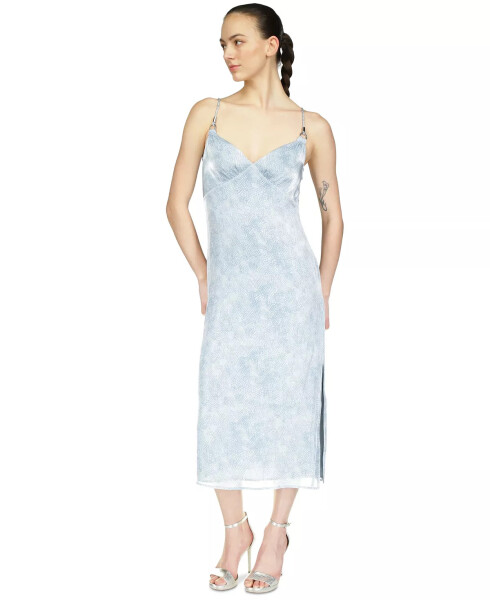 Women's Tonal-Print Slit Slip Dress Chambray - 3