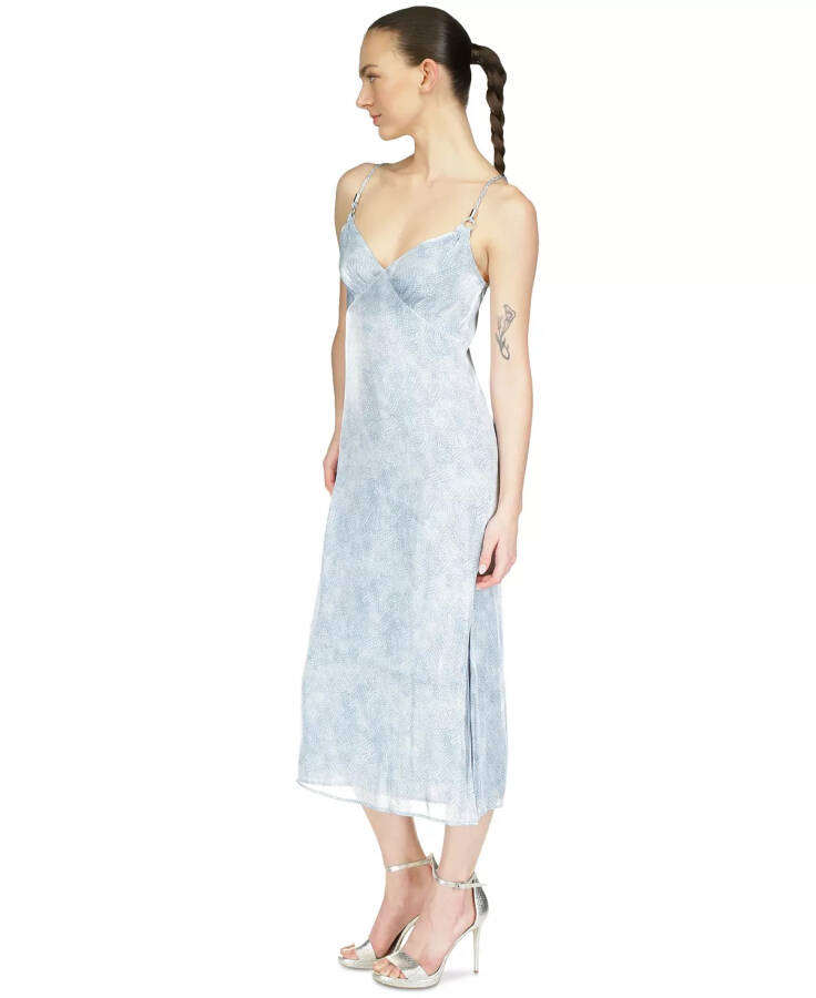 Women's Tonal-Print Slit Slip Dress Chambray - 4